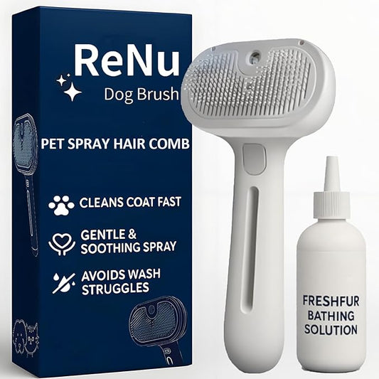 3-in-1 Self-Cleaning Steamy Pet Brush for Dogs & Cats, Fresh Fur Shower Brush That Removes Loose Hair, Reduces Shedding, Grooming Tool for Long & Short Hair, Wet or Dry Use (White)