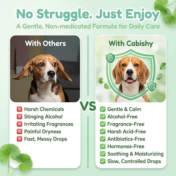 Cabishy Ear Cleaner for Dog Cat Ear Drops Wax Removal with Centella Asiatica No Irration, No Alcohol, Non-Medicated Pet Ears Wash Cleaning Solution Itch Relief Soothing Deodorizing Itchy Ears 4oz