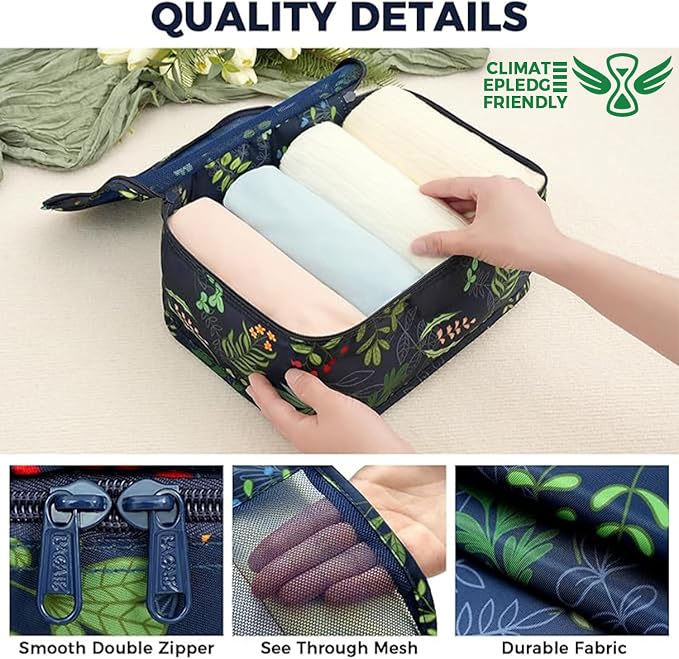BAGAIL 9 Set Packing Cubes with Packing List Luggage Packing Organizers for Travel Accessories (Navy leaf)