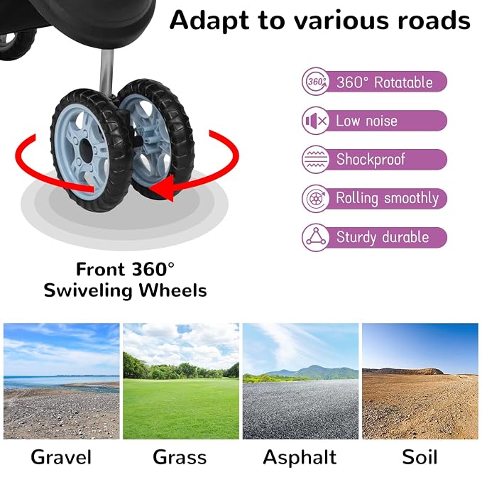 BLKMTY 3 Wheels Dog Stroller, Foldable Stroller for Cat, Dogs Waterproof Travel Carrier Strolling Cart for Puppy Small Dog Jogger Strollers W/Cup Holder & Storage Basket, Purple