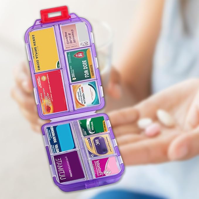 2PCS 7-Day Pill Organizer with Labels – Travel Pill Case, Daily Medication Organizer | Compact & Secure | Fits in Pocket/Purse (3.7” x 2.4”)