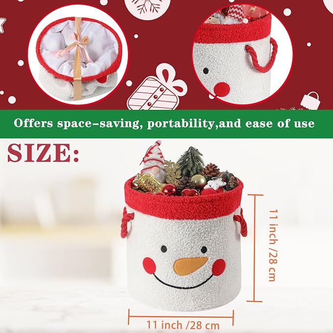 Christmas Gift Basket, Large Red Collapsible Storage Bin with Handles, Empty Fabric Holiday Basket for Presents, Blankets, Home Decor and Gift Giving