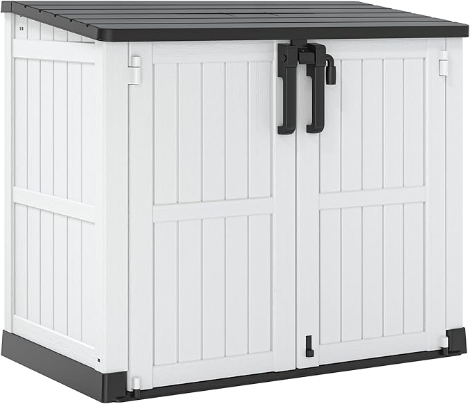 LHBcraft Outdoor Storage Cabinet 36 Cu Ft with Lockable Doors, Waterproof Outdoor Storage Box for Patios,Portable Horizontal Resin Storage Shed, Easy to Assemble