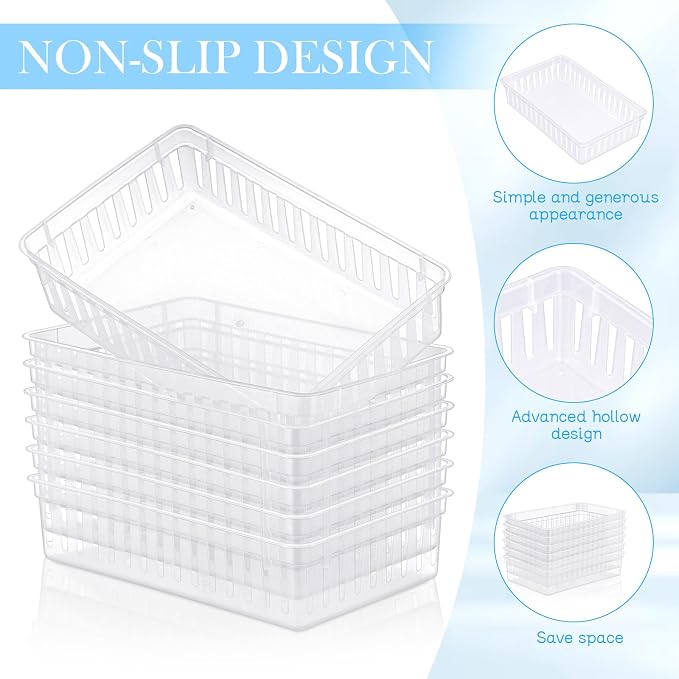 Wenqik Set of 12 Small Plastic Baskets for Organizing, Clear