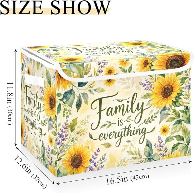 Sunflower Fabric Storage Bins with Lid Foldable Storage Boxes 40L Baskets | Foldable & Stackable, Flip Top Dust Guard, Reinforced Handles, Home & Bedroom, Clothes & Toys, Oxford Print Basket