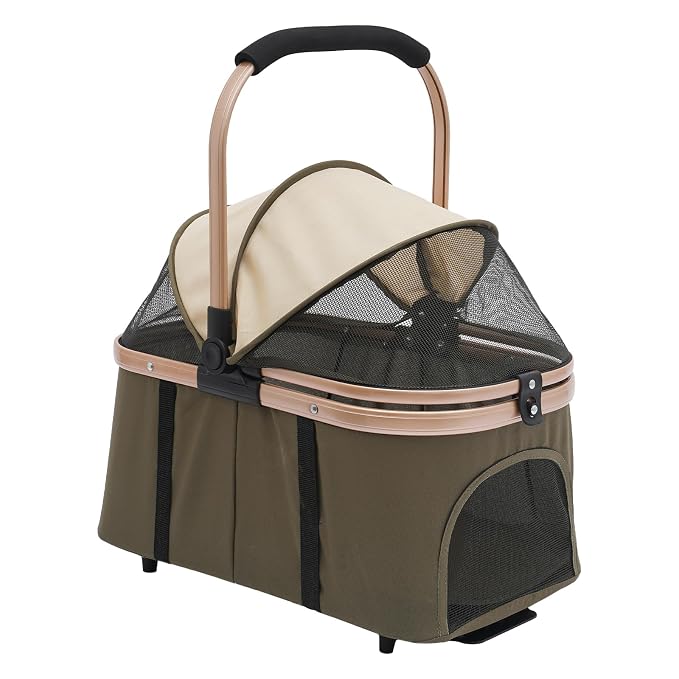 Pet Stroller, Portable Double Pet Stroller Cart with 4 Wheels, Heavy Duty Foldable Dog Cat Supplies, Multifunctional Carrying Storage Cat for Traveling with Pets, Shopping (Dark Green)