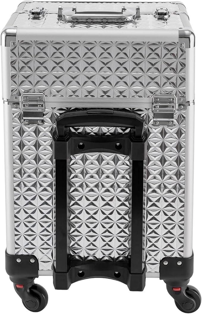 Makeup Rolling Case, Professional Rolling Nail Case Wheeled Manicure Storage Case Polish Organizer w/ Universal Wheels, Portable Adjustable Studio Travel Cart for Nail Technicians Hairstylist (Sliver)