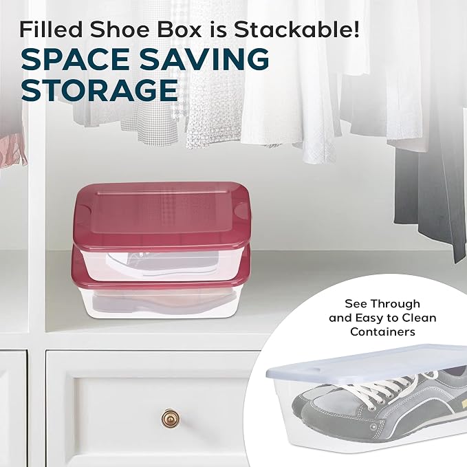 9 Clear Plastic Shoe Boxes, 6 qt Stackable Storage Bins