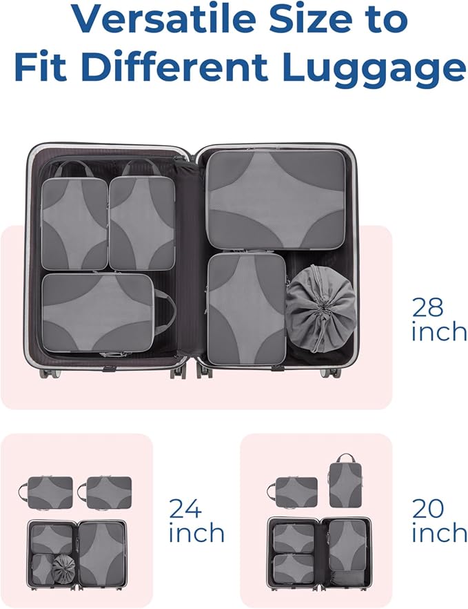 Bagsmart Compression Packing Cubes, Travel Bag Cruise Ship Essentials | Lightweight, Compressible Suitcase Organizer Set fit Standard Carry-On & Checked Luggage, 6 Set, 14 Set Washable Packing Bags