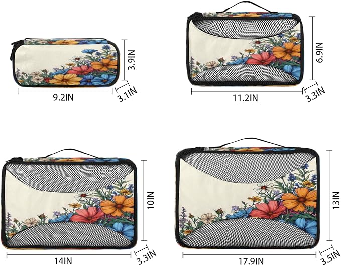 Packing Cubes for Travel, Vintage Floral Travel Luggage Packing Organizers for Women Men, Large Custom Toiletries Bag for Clothes Shoes, Retro Pretty Colorful Flower
