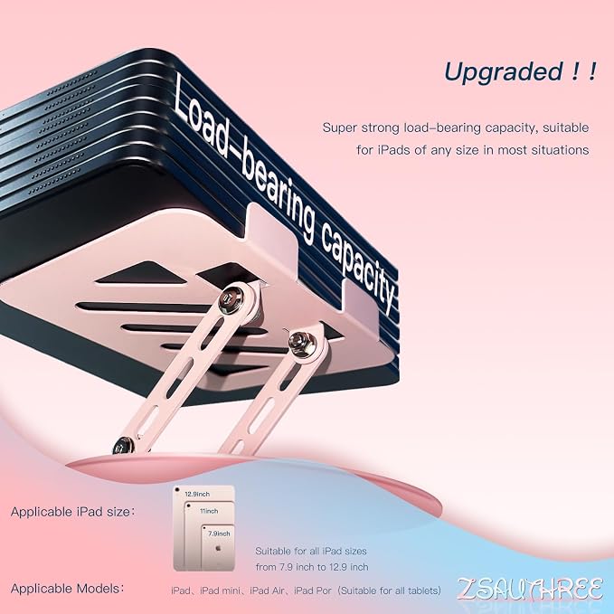 360° Rotating Tablet Stand - Pink |Adjustable Dual Rotary Shaft,Folding Design | Fits iPads & Tablets Up to 13" | Ideal for Work,Painting,Office,Travel,Home