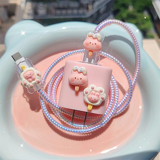 Charger Protector Cute 3D Rabbit Cable Protector for iPhone iPad 18W/20W Charger Cover,Cartoon 3D Cat's Paws Shape Design Charger Cord Protector,Charging Cord Protector for iPhone14 15 16 Pro Max-Pink