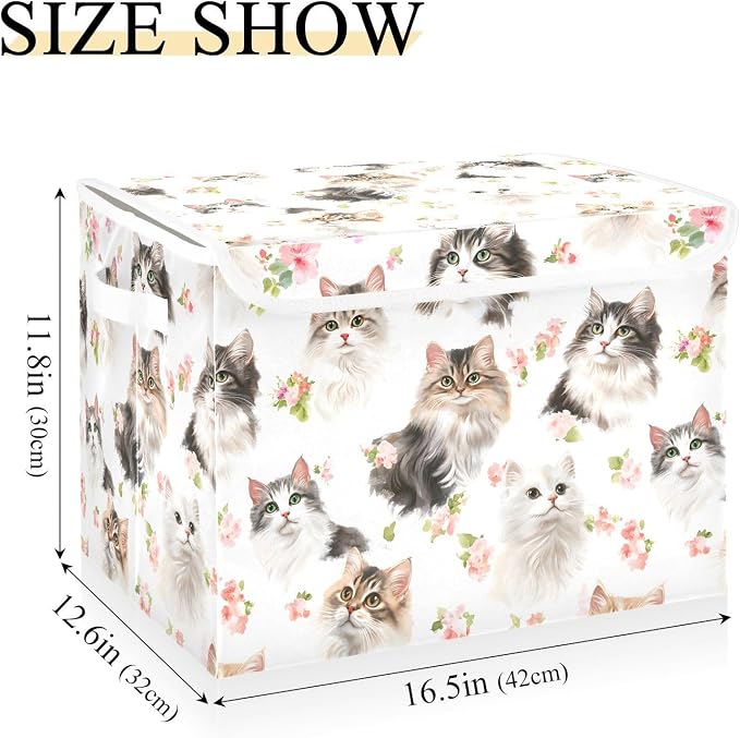 Cartoon American Curl Cats White Storage Containers Storage Organizer Bins With Lid for Sheet Kids Room