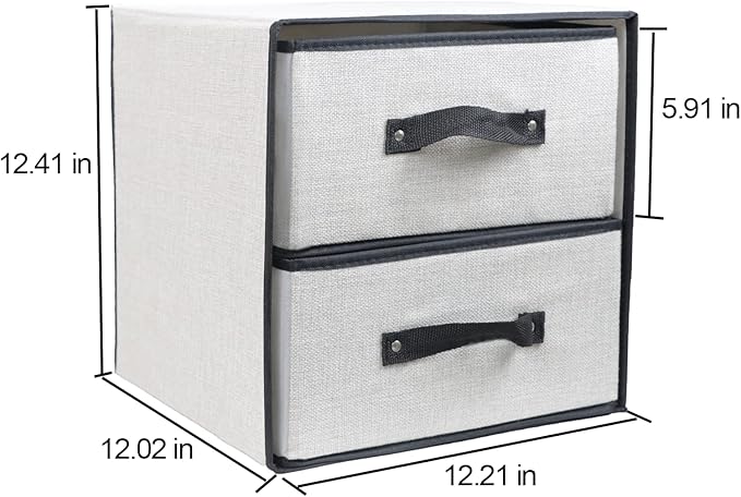 Linen Closet Organizer and Storage, Fabric Storage Drawer Organizer with 2 Drawers for Underwear, Sock, Bra, Small Items, 121212 INCH (Gray)