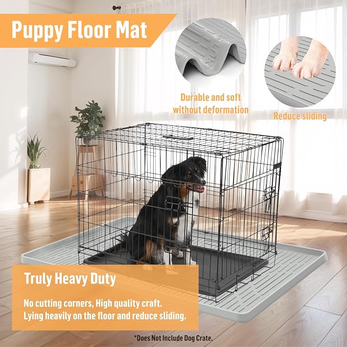 Silicone Dog Crate Mat 24" x 17" Extra Large Pet Bed Mat | Dog Cage Mat with Raised Edge, Washable, Non-Slip, Leakproof Kennel Mat for Protect Floors, Reusable Dog Playpen Mat