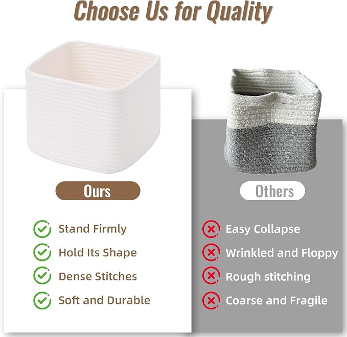 3 Pack Cube Storage Bin, 9”x9”x7” Cotton Rope Woven Baskets for Organizing Toys Clothes Towels, Square Gift Storage Baskets for Shelves, Nursery, Closet, Bathroom, Pantry (White)