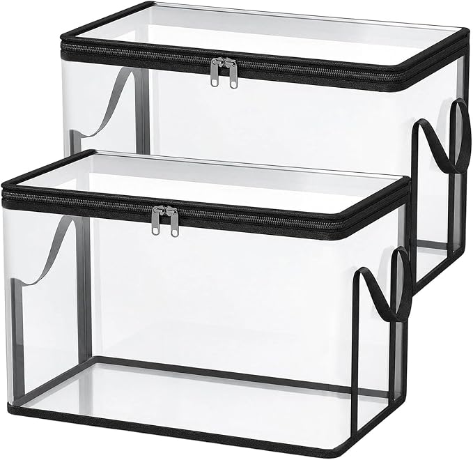 2PCS Clear Toy Storage Bags, Transparent Stuffed Animal Storage Bag, Reusable PVC Zipper Pouches, Doll Organizer/storages Container Bag With Handle, Waterproof Moving Bags For Plush Toys(Black)