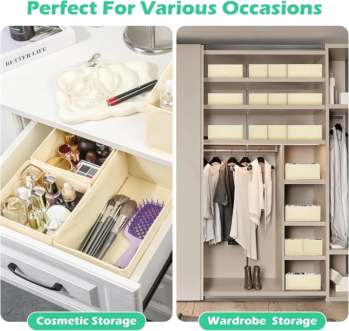 Drawer Clothing Organizer 16-Pack,Beige Underwear Dividers | Multiple sizes Fabric Folding Wardrobe Organizer,Storage Bins Store Baby Clothes, Bras, Underwear,Panties,Belts,Socks,Ties