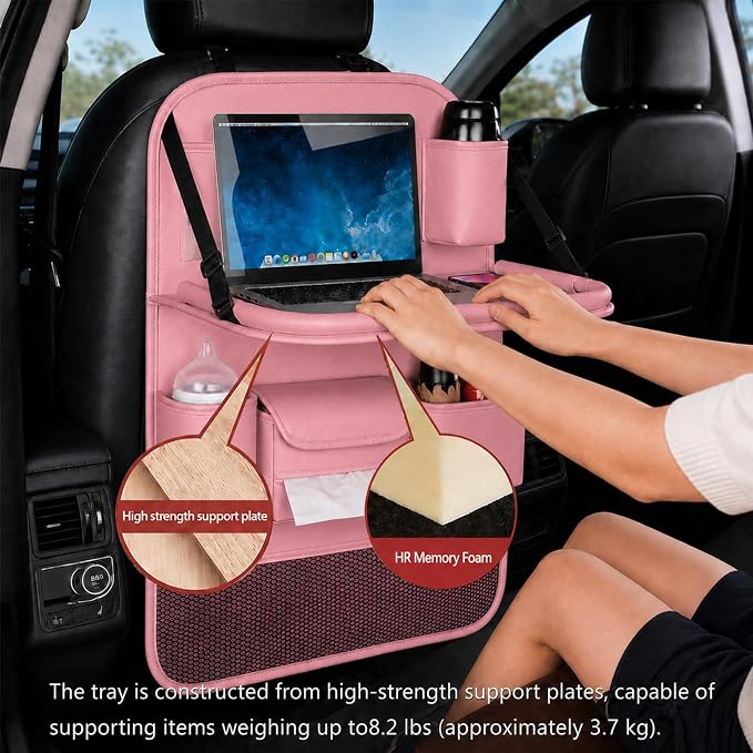 Car Seat Organizers,Multi-functional Back Seat Protectors, Storage Pouches, and Tray Holders for Cars, Kids, Seat Back and Rear Seats,Pink 1 Pcs