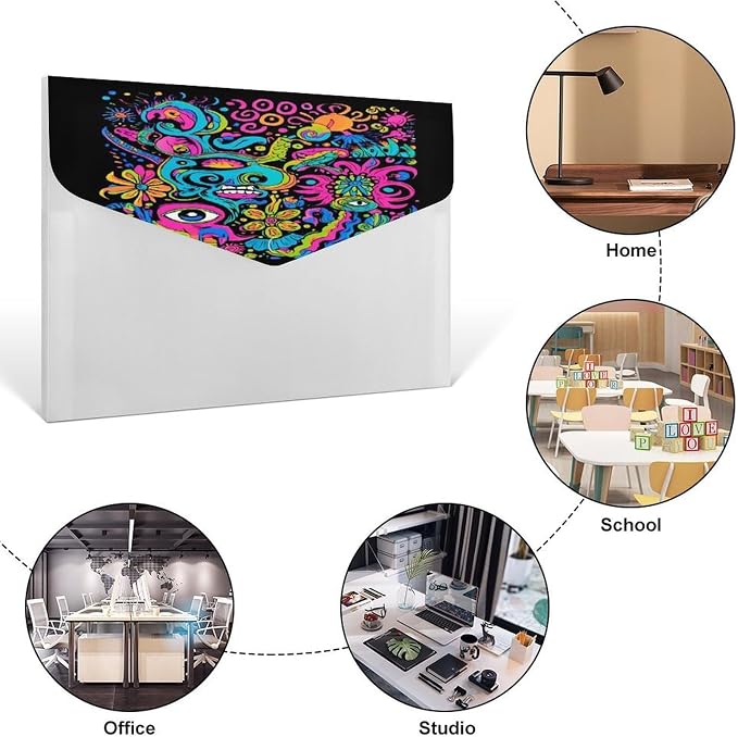 Clear Folders with 6 Pocket Compartments, Lightweight Hippie Eye Hand Trippy Art Documents Folders for College Essentials