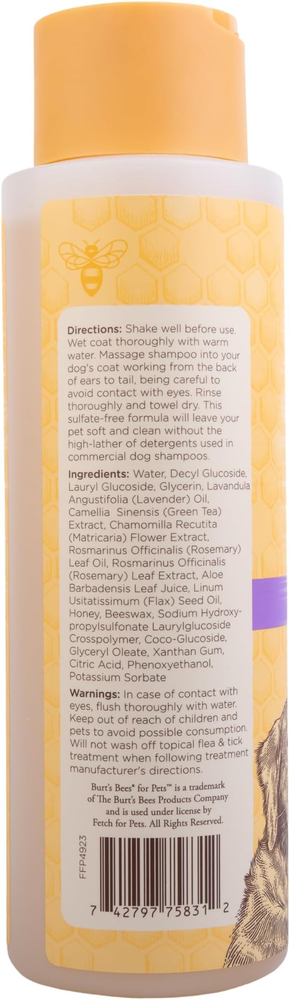 Burt's Bees for Pets Calming Dog Shampoo with Lavender and Green Tea, 95% Natural Origin, pH Balanced, No Sulfates, Soothing Lavender Scent, for All Dog Breeds, 16 Fl Oz - 2 Pack