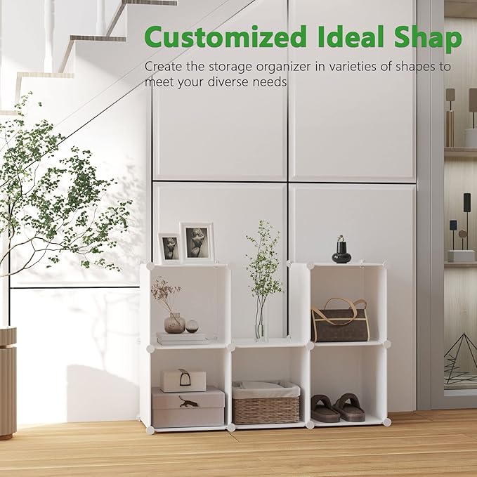 C&AHOME 6-Cube Storage Organizer Cube Shelf Closet Storage Bookcase, Milky | Stackable Cubby Storage, Bookshelf, Portable Plastic Storage Closet Organizer, DIY Modular Shelving Units for Home, Wardrobe