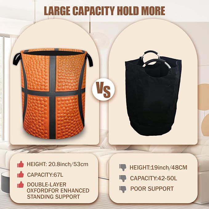 Basketball Laundry Hamper,Laundry Baskets,Waterproof Oxford Cloth Toy Storage for Bedroom,Bathroom,Nursery,16x20.8 Inch