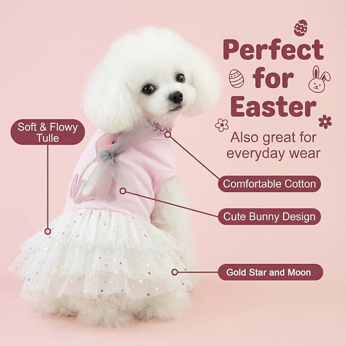 FLAdorepet Happy Easter Dog Dress Pink Bunny Pet Cat Puppy Dresses Tutu Skirt Summer Small Dog Girl Shirt Clothes Rabbit Costume (Rabbit, Medium)