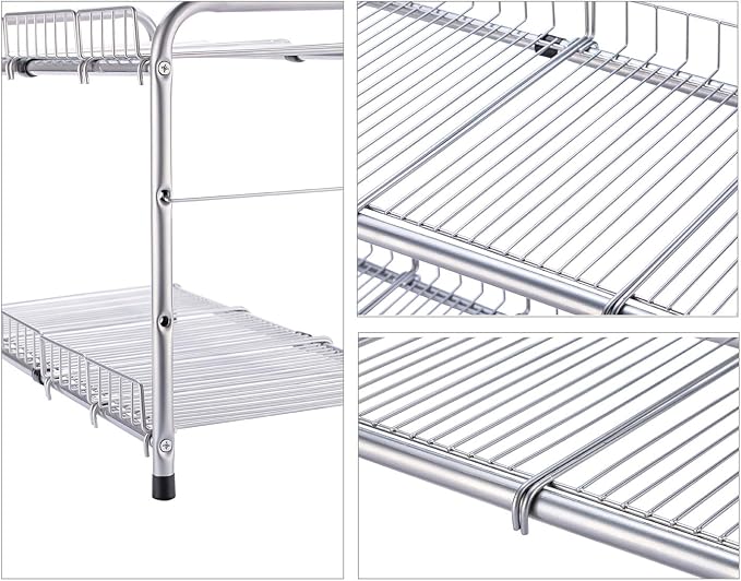 FlagShip 2 Tier Under Sink Organizers and Storage Rack Expandable Cabinet Shelf for Kitchen Bathroom Silver (17-25 inches)