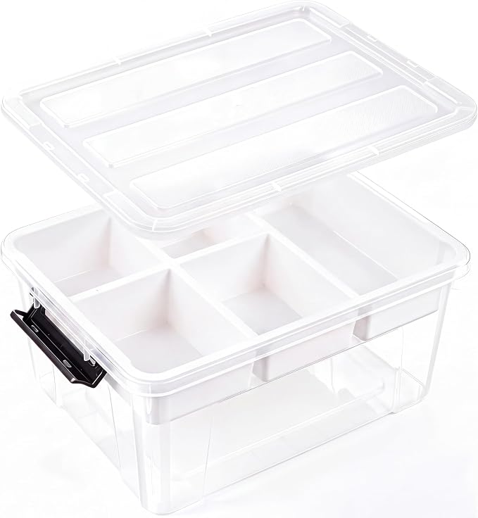 AREYZIN 17QT Clear Craft Organizers and Storage Box with Removable Tray | Stackable Art Supply Organizer for Sewing Supplies, Beads & Craft Tools, Play-Doh, Markers and Coloring Books