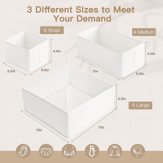 Drawer Organizer Clothes, 14 Pack Dresser Organizer for Baby Clothes, Underwear, Sock- Foldable Closet Organization and Storage Dividers Bins for Nursery, Bedroom and Dorm (White)
