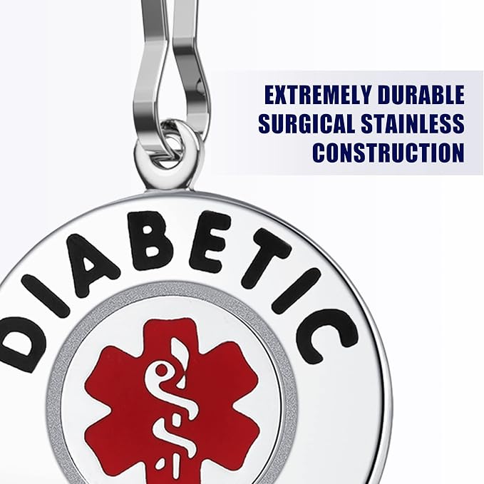 Divoti Diabetic Alert Bag Tag | 1.25" Dual-Sided Stainless Steel Medical Emergency ID for Backpacks, Luggage & Supplies | Zipper Pull