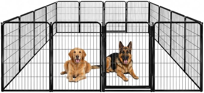 Indoor Dog Playpen - 40 inch, 16 Panels for Small and Puppy Size Dogs - Heavy Duty Metal Portable Pet Fence with Black Anti-Rust Coating - Play Pen w/Extra Wide Gate