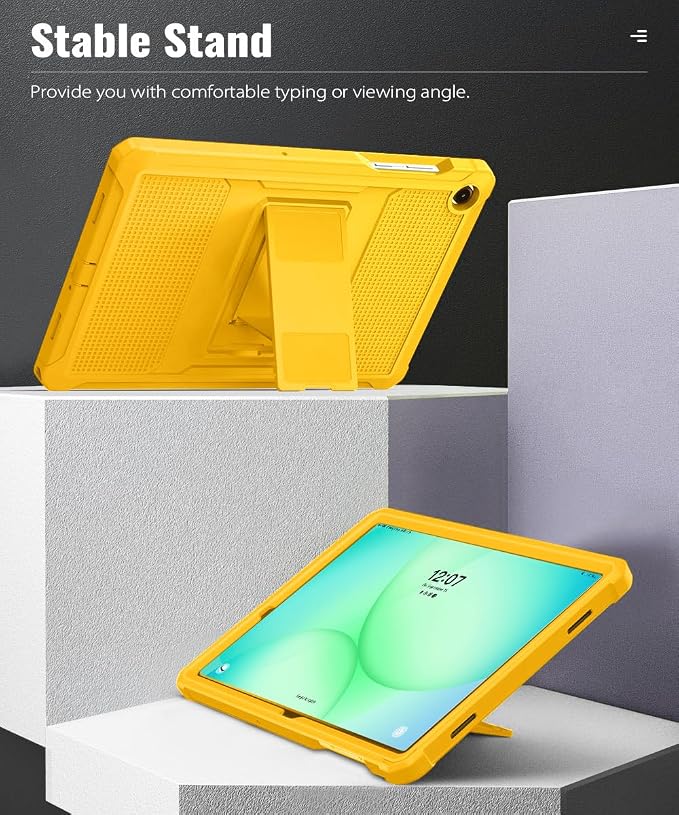 MoKo Shockproof Case Fit Samsung Galaxy Tab A11+ Plus/ A9+ 11 Inch | Full Body Rugged Stand Back Cover with Built-in Screen Protector for Galaxy Tab A11+/ A9+ Tablet, Yellow