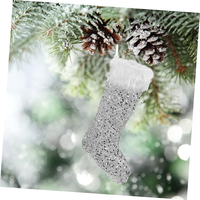 Zerodeko 1pc Christmas Stocking Bag Large Sequin Christmas Sock for Candy Storage and Holiday Decorations for Boys and Girls and Festive Decor