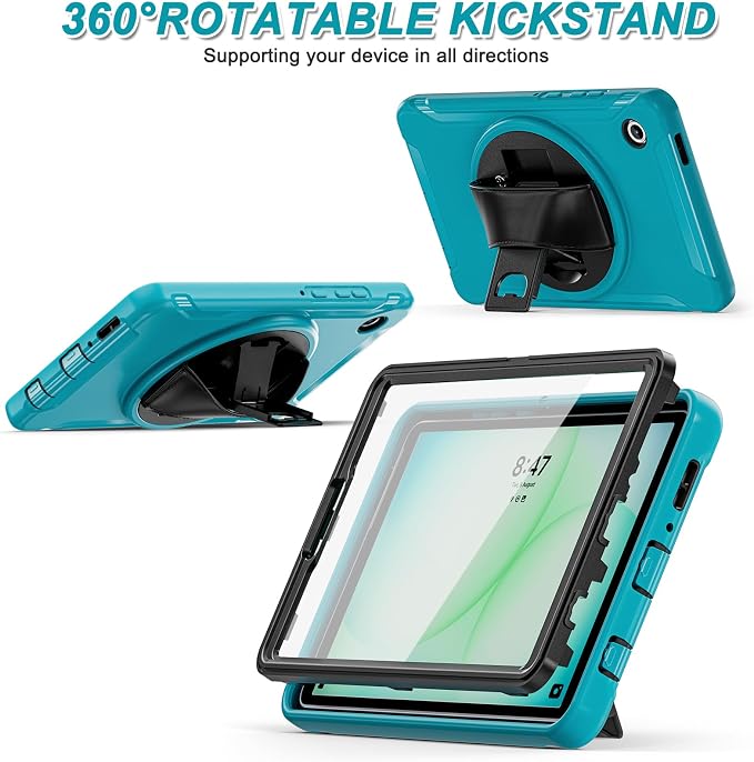 for Samsung Galaxy Tab A11 (2025) 8.7 inch Case 5G with Screen Protector, Hand Strap, Pen Holder & 360° Rotating Stand,Shockproof Protective Cover for SM-X130/X133/X135 (Blue)