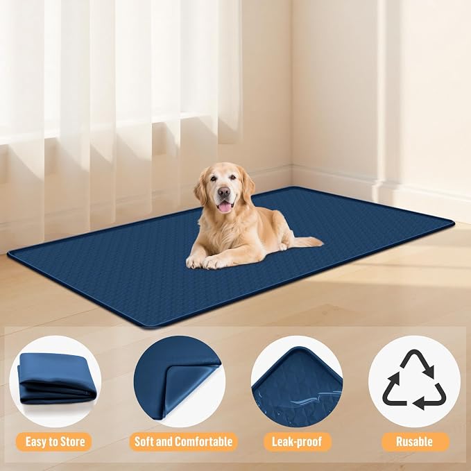 Silicone Dog Bed Mat 51"x 25.6" Crate Mat for Dog Cages, Blue | Extra Large Kennel Mat with Raised Edge, Washable, Leakproof, Waterproof Dog Mat for Crate, Dog Floor Mat to Protect Floors