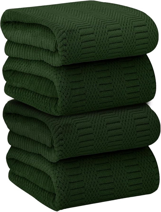 JML Microfiber Bath Towels Set of 4, Large Bathroom Towel for Adult, 30" x 60", Soft, Super Absorbent and Fast Drying, Use for Hair Wrap, Sport, Fitness, Yoga, Diamond Cross Grid Olive-Green