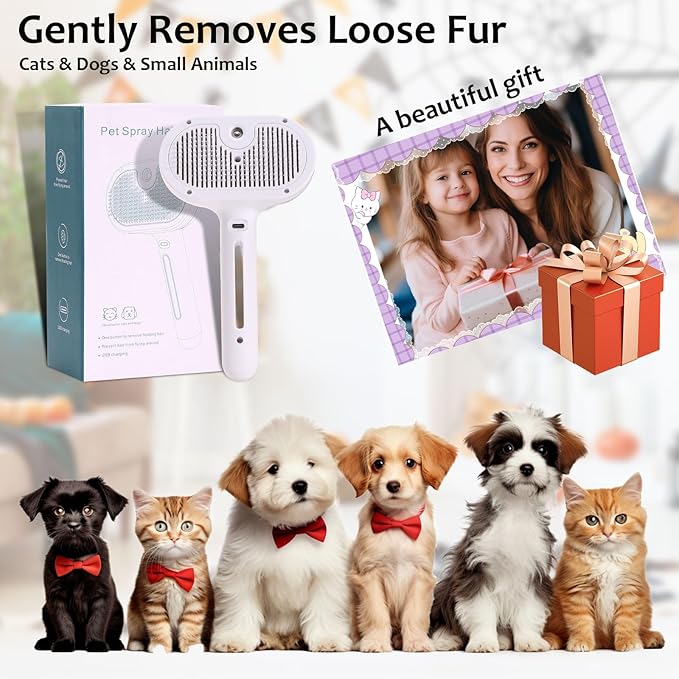 for Dogs & Cats – 3-in-1 FreshFur Shower Brush with Steam, Magic Pet Hair Grooming Tool for Long/Short Fur – Better Dog Bath Brush & Cat Steam Brush for Shedding, Detangling &Deep Cleaning