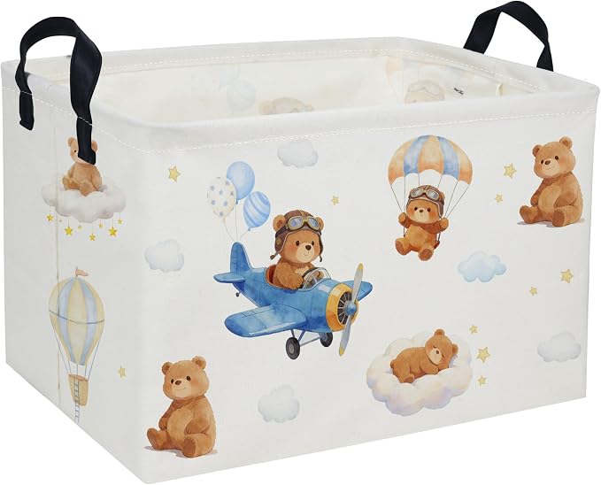 Rectangle Kids Baskets Bear Basket Cute Storage Bin Organizer Boys Box for Room Decor Gift Basket(Bear)