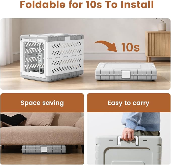 36" L Travel Dog Crate -Collapsible Dog Crate for Large/Medium Dogs, No Tools Required with Space Saving Design,Portable Foldable Dog Carrier with 2 Smooth Wheels,Handles for Easy Moving,Grey