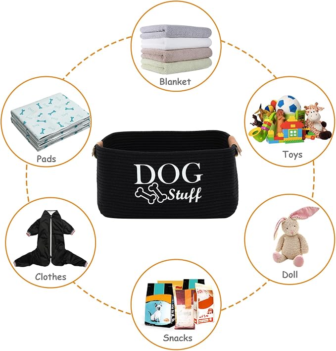 Square Dog toy basket storage Cotton Rope Storage Basket Pet/Pet Toy And Accessory Storage Bin Doy Toy Box-Black