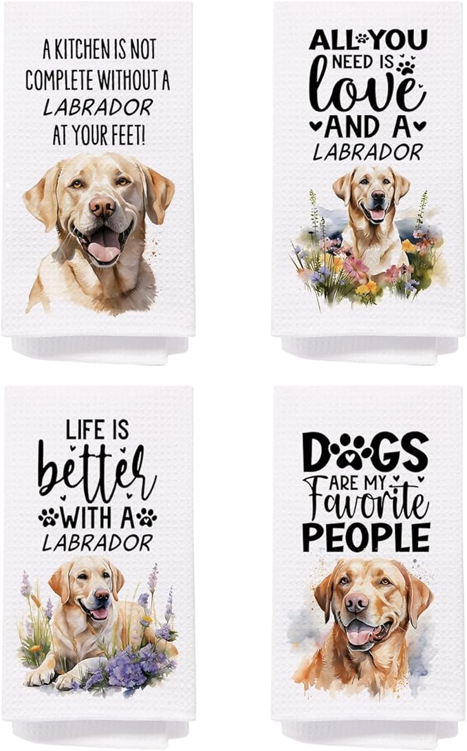 SPBL&L Golden Labrador Retriever Dog Kitchen Towels Set of 4, Labrador Retriever Gifts for Women,Labrador Decor Tea Dish Towels for Kitchen,Labrador Decorative Hand Towels for Bathroom, 16x24 Inches