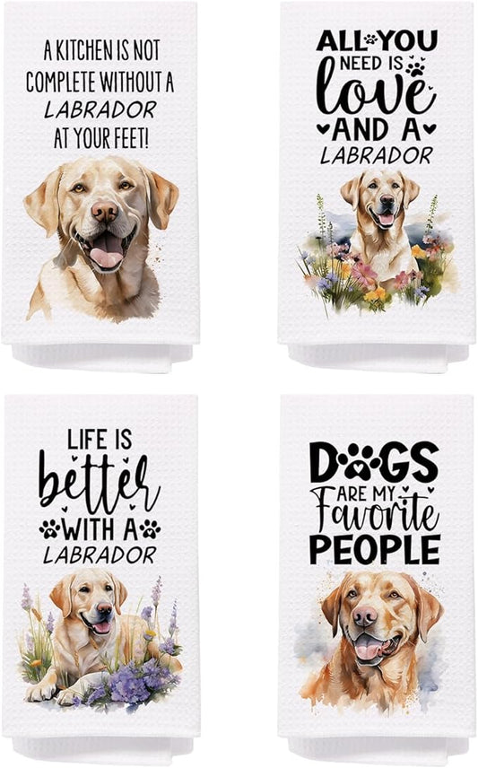 SPBL&L Golden Labrador Retriever Dog Kitchen Towels Set of 4, Labrador Retriever Gifts for Women,Labrador Decor Tea Dish Towels for Kitchen,Labrador Decorative Hand Towels for Bathroom, 16x24 Inches