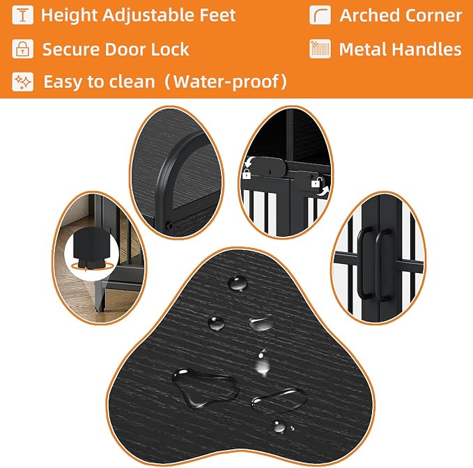 Large Furniture Dog Crate, Dog Kennel Indoor, Wood Dog Cage Table with Drawers Storage, Heavy Duty Dog Crate, Jaula para Perros, Sturdy Metal, 40.5" L×23.6" W×35.4" H, Black