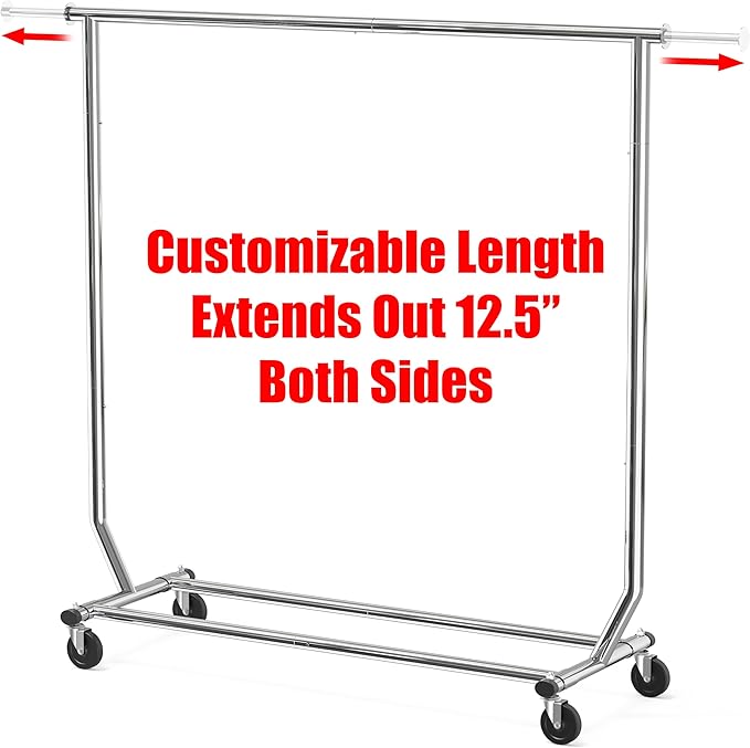 Simple Houseware Supreme Commercial Grade Clothing Garment Rack, Chrome | Holds Up to 250 lbs, Extendable Width from 50.25 to 75.25 Inches