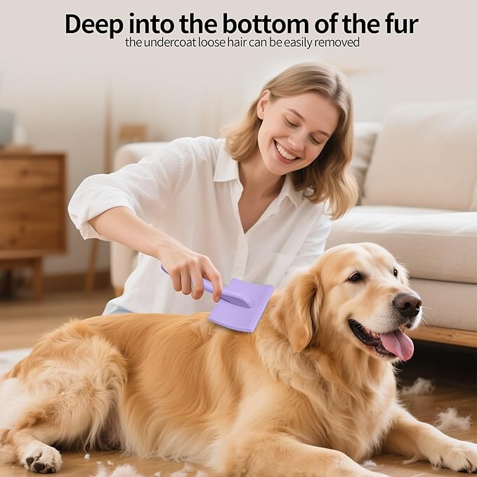Pet Slicker Brush for Long & Short Hair - Detangling Tool for Dogs & Cats - 135° Angled Stainless Steel Pins, Curved Handle - Gentle Grooming for Small/Medium/Large Breeds (Lavender)