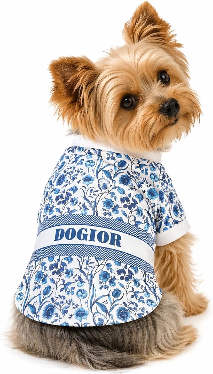 Dog T-Shirts for Small Dogs, Designer Dog Clothes, Luxury Dogior Print Tee | Dog T-shirts for small dogs; soft lightweight designer dog clothes with luxury comfort for Chihuahuas, Yorkies and Dachshunds