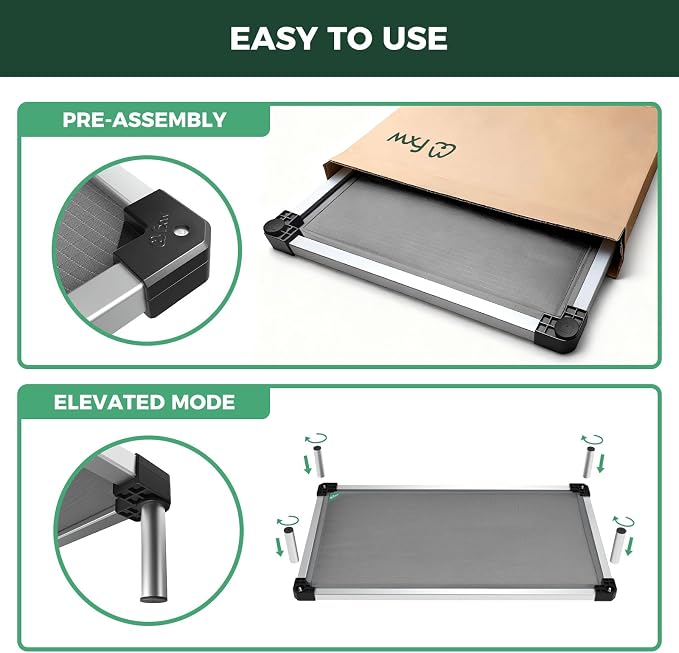 FXW TitanNest Padded Chew-Proof Elevated Dog Bed for Large Dogs | Easy to Clean, Pre-assembly Raised Cot, Indoor/Outdoor/Camping, 47 x 29 x 7.3in