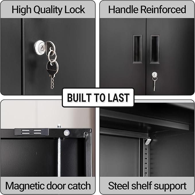CJF Metal Storage Cabinet, Locking Storage Cabinet with 1 Drawer and Adjustable Shelf, 36" H x 28" W x 16" D Metal Cabinets for Office, Home, Garage -Black